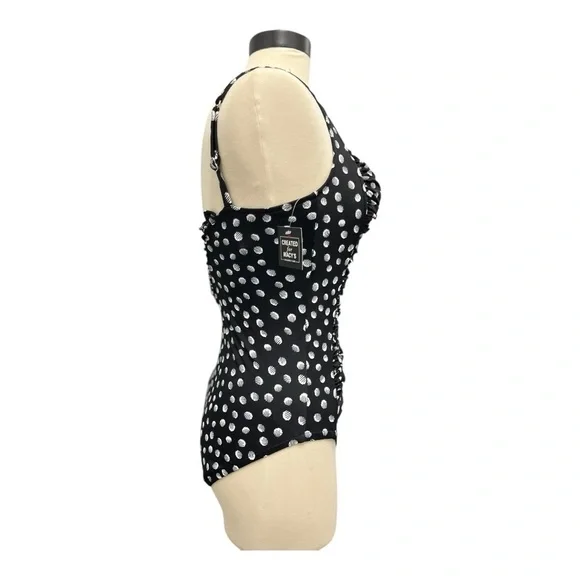 Swim Solutions One Piece Swimsuit Women’s Size 8 Lace Up Black White‎ Dots NWT - Picture 4 of 8